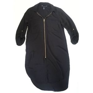 New Look Black Zip Down Tunic Dress Button Sleeve